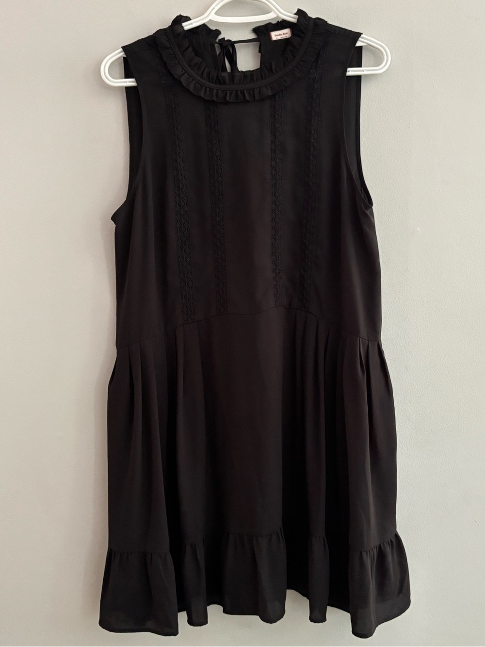 Aritzia Sunday Best Black Sleeveless Ruffle Neck Smocked Drop Waist Mini Dress M